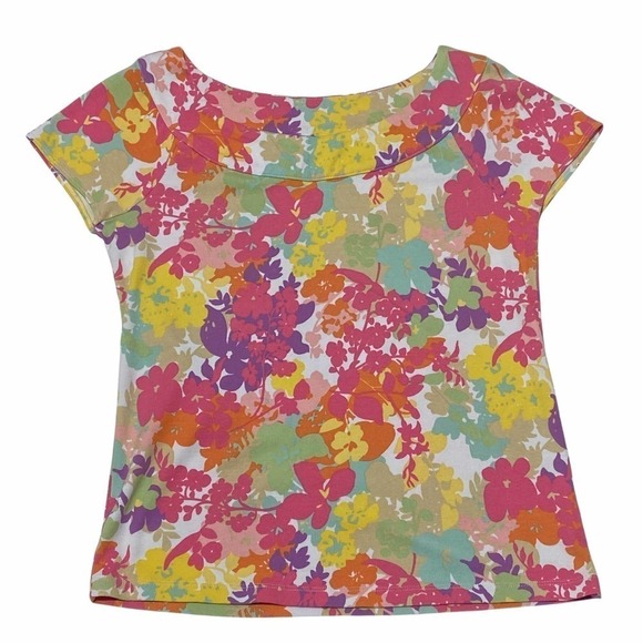 RAFAELLA Allover Multicolored Floral Print Short Sleeve T-Shirt Blouse - Picture 5 of 11